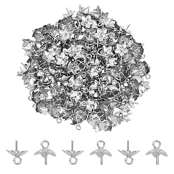 Stainless Steel Color 304 Stainless Steel Cup Pearl Peg Bails, For Half Drilled Beads Making, Flower, Stainless Steel Color, 8x7x7.5mm, Hole: 1.5mm, 200pcs/box
