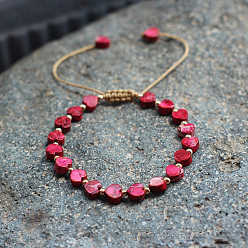 Светло-Вишневый Женские плетеные браслеты из бусин в форме сердца из натуральной имперской яшмы, окрашенной в богемском стиле, с латунными бусинами и вощеным шнуром, светло-вишневый, 5.91~9.84 дюйм (15~25 см)