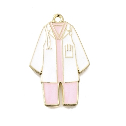 Pink Подвески из сплава с эмалью медицинской тематики, очарование униформы медсестры, золотые, розовые, 35x22.5x2.5 мм, отверстие : 1.8 мм