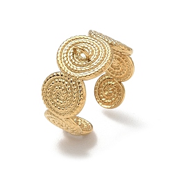 Golden 304 Stainless Steel Cuff Open Ring Setting, Swirl Round, with Loop, Ion Plating(IP), Long-Lasting Plated, Golden, 11.5mm, Hole: 2.5x2mm,US Size 8 1/2(18.5mm)
