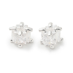 Посеребрённый Латунные микро проложить кубического циркония бусы, кубические, 925 серебро покрытием, 8x8x5.5 мм, отверстие : 2 мм