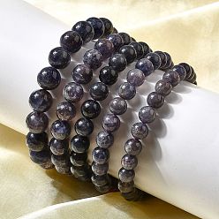 Айолит Браслеты из натуральных круглых бусин иолита для женщин, смешанных форматов, внутренний диаметр: 2-1/4~2-3/8 дюйм (5.7~6.1 см), бусины : 6~10 мм, Около 4~6 шт / 100 г