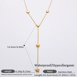 Звезда 316Ожерелья из хирургической нержавеющей стали с Y-образными кисточками для женщин, реальный 18 k позолоченный, звезда, 21.85 дюйм (55.5 см), удлинитель 50мм, Кулон : длиной 125 мм 