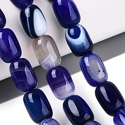 Темно-Синий Окрашенные натуральные полосатые агатовые бусы, баррель, темно-синий, 12.5~14x9.5~11 мм, отверстие : 0.7~0.9 мм, около 28 шт / нитка, 15.16~15.35'' (38.5~39 см)