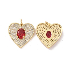Малиновый Сердце латунные микро проложить кубического циркония подвески, с прыжковых колец, без кадмия, без никеля и без свинца, реальный 18 k позолоченный, малиновый, 19.5x19x4 мм, отверстие : 3 мм