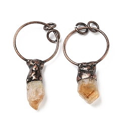 Цитрин Натуральный цитрин большие подвески, подвески-самородки с латунными кольцами, Красная медь, 43~68x29.5~30.5x3~13 мм, отверстие : 6 мм