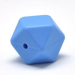 Deep Sky Blue Food Grade Eco-Friendly Silicone Beads, Chewing Beads For Teethers, DIY Nursing Necklaces Making, Faceted Cube, Deep Sky Blue, 14x14x14mm, Hole: 2mm