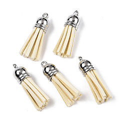 Папайя Оранжевый Искусственные замши кисточкой подвесные украшения, с концами пластмассового шнура ccb, платина, papayawhip, 35~37x10 мм, отверстие : 1.8 мм