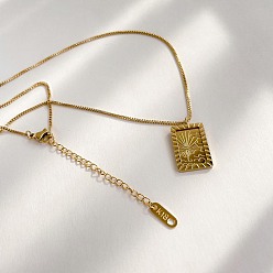 Rectangle 304 Stainless Steel Pendant Necklaces for Women, Golden, Rectangle with Sun, 17.72 inch(45cm)