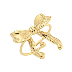 Настоящее золото 18K Ионное покрытие (ip) 304 открытые манжеты из нержавеющей стали для женщин, бантом, реальный 18 k позолоченный, 23x22 мм
