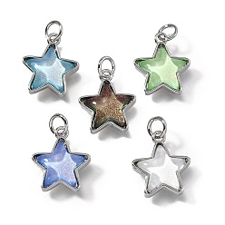 Платина Латунь прелести, звезда со стеклом и блестящей пудрой, долгоиграющий, без свинца и без кадмия, cmешанных цветов, платина, 14.5x13x4.5 мм, отверстие : 3 мм