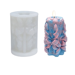 White Embossed Pillar DIY Candle Silicone Molds, for Scented Candle Making, White, 7.6x7.4x11.2cm, Inner Diameter: 4.6X3.4cm