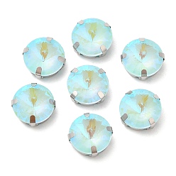 Аквамарин Мокко флуоресцентный(ми) плоский круглый пришитый страз, многожильных ссылки, с настройками латуни, аксессуары для одежды, аквамарин, 12.5x7 мм, отверстие : 1.2 мм