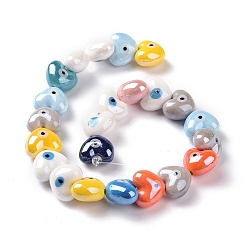 Mixed Color Handmade Porcelain Beads Strands, Pearlized, Heart with Evil Eye, Mixed Color, 16.5x14x10mm, Hole: 1.8mm, about 23pcs/strand, 11.81''(30cm)