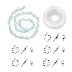 Aquamarine DIY Bracelets Necklaces Jewelry Sets, Natural Aquamarine Chips Beads Strands, Toggle Clasps, Lobster Claw Clasps and Elastic Wire, 12.6x10.6x2.1cm