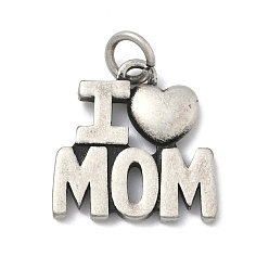 Античное Серебро День матери 304 кулоны из нержавеющей стали, слово, которое я люблю, мой шарм, античное серебро, 18x17.5x2.5 мм, Перейти кольцо: 6x1 мм, внутренний диаметр: 4 мм