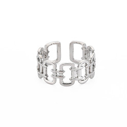 Stainless Steel Color Non-Tarnish 304 Stainless Steel Open Rectangle Cuff Ring for Women, Stainless Steel Color, US Size 8(18.1mm)