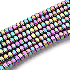 (966) Внутренний цвет Кристалл / Лиловато-лиловый на подкладке Гальванические нити из синтетических немагнитных гематитовых бусин, вакуумное покрытие pvd, квадратный, с покрытием цвета радуги, 3x3x1.7~2 мм, отверстие : 1 мм, около 202~206 шт / нитка, 15.75~16.14'' (40~41 см)