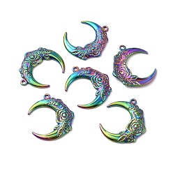 Rainbow Color 304 подвески из нержавеющей стали, луна с розой, Радуга цветов, 30x26.5x2.7 мм, отверстие : 2 мм