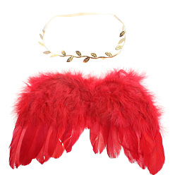 Малиновый Мини-кукла с крыльями ангела и перьями, с бандо из листьев, для изготовления салфеток своими руками, реквизит для детской фотосъемки, украшения, аксессуары, малиновый, 140x240 мм