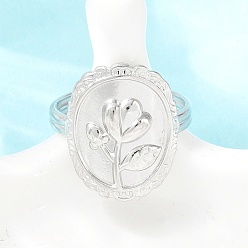 Нержавеющая Сталь Цвет 304 открытые кольца-манжеты из нержавеющей стали для женщин, овальные с цветком, цвет нержавеющей стали, 20.5 мм, размер США 8 1/2 (18.5 мм)