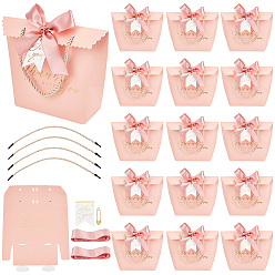 Pink Подарочные коробки для конфет с золотым тиснением и благодарностью, с лентой, форма сумки, розовые, 14.5x6.8x16 см