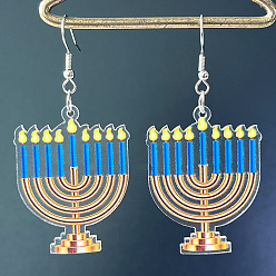 Другие Акриловые серьги-подвески на тему Хануки, золотые, свеча, 59 мм