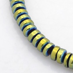 Зеленое Покрытие Гальванизировать немагнитных синтетический гематит бисер пряди, Heishi бусы, Плоский круглый / диск, зеленый покрытием, 4x2 мм, отверстие : 1 мм, около 194 шт / нитка, 15.7 дюйм