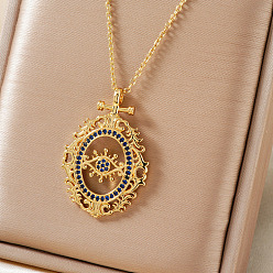 Золотой Ожерелья с подвеской в виде глаза из богемской латуни с синими кубическими цирконами, подарок на каждый день, золотые, 15.75 дюйм (40 см)