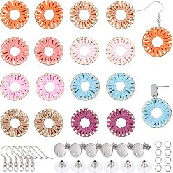 Mixed Color 8 Styles DIY Woven Dangle Earring Making Kits, with Woven Linging Rings & Brass Earring Hooks, Jump Rings & Earring Backs, Mixed Color, 20.5x2.5mm, Inner Diameter: 7.5mm, 2pcs/color, 8 colors, 16pcs