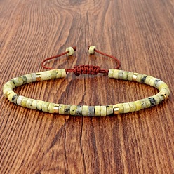 Jade Natural Australian Jade Heishi Beads Adjustable Braided Bracelets for Men Women, 7.09 inch(18cm)