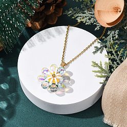 Прозрачный АВ Подвеска-цветок из стекла, полимерной глины ручной работы и стеклянных бус 304 ожерелья из нержавеющей стали с цепочкой-кабелем, золотые, ясно AB, 17.72 дюйм (45 см)