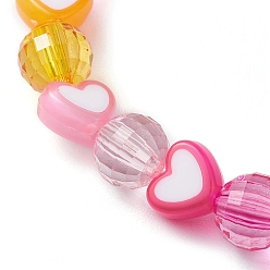 Разноцветный Круглые эластичные браслеты из акриловых бусин в форме сердца и граней, Детские браслеты радужных цветов для девочек, красочный, внутренний диаметр: 1-7/8 дюйм (4.8 см), бусина : 8 мм и 8x7 мм