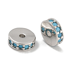 Светло-Синий Стойки обшивки латунь микро проложить кубического циркония бусы, без свинца и без кадмия, платина, долговечный, круглые, голубой, 8x2.5 мм, отверстие : 1.5 мм