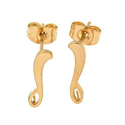 Golden Ion Plating(IP) 304 Stainless Steel Stud Earring Findings, with Vertical Loop, Hollow Twist, Golden, 16x3.5mm, Hole: 2.2mm, Pin: 0.7mm