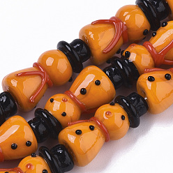 Темно-Оранжевый Бусы лэмпворк ручной работы, снеговик, на Рождество, темно-оранжевый, 26x12 мм, отверстие : 1.8 мм, около 20 шт / нитка, 20.08 дюйм (51 см)