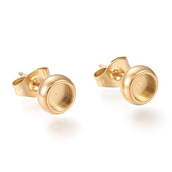 Золотой Ионное покрытие (ip) 304 настройки серег из нержавеющей стали, с уха орехов, плоско-круглые, золотые, лоток : 4 мм, 6 мм, штифты : 0.8 мм