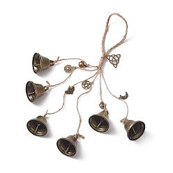 Antique Bronze Halloween Iron & Alloy Protective Witch Bells for Doorknob Hanging Ornaments, Jute Cord Witch Wind Chime for Home Decor, Antique Bronze, 31cm