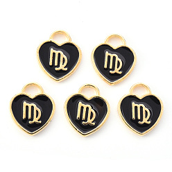 Дева Подвески из эмалевого сплава с покрытием из легкого золота, созвездий, черное сердце, Дева, 14x12x1.8 мм, отверстие : 4 мм