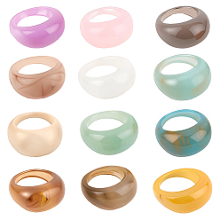 (52) Непрозрачная лаванда 12 шт. 12 цветные кольца из смолы, разноцветные, 13 мм, размер США 7 (17.3 мм), 1 шт / цвет