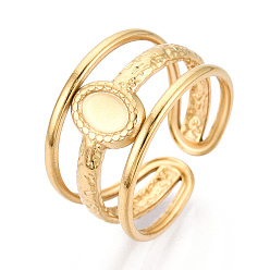 Настоящее золото 18K 304 компоненты манжетного кольца из нержавеющей стали, установка овального кольца, ионное покрытие (ip), реальный 18 k позолоченный, лоток : 6x4.5 мм, 12 мм, внутренний диаметр: 19 мм