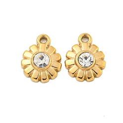 Кристалл 304 подвески из нержавеющей стали, со стразами, , реальный 14 k позолоченный, кристалл, 11x9x3 мм, отверстие : 1.5 мм