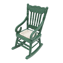 Sea Green Wooden Rocking Chair with Armrests Model, Mini Furniture, Miniature Dollhouse Garden Decorations, Sea Green, 50x65x93mm