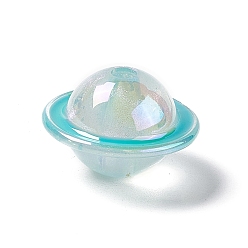 Бирюза УФ-покрытие радужными переливающимися акриловыми бусинами, планета, бирюзовые, 22.5x15 мм, отверстие : 3.5 мм