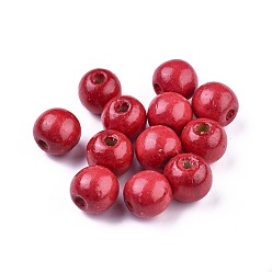 Red Dyed Natural Wood Beads, Round, Lead Free, Red, 18x17mm, Hole: 4~6mm, about 560pcs/1000g