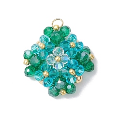 Голубой Подвески из стекла с имитацией австрийского хрусталя в форме биконуса, клевер, с 304 нержавеющей стали, реальный 18 k позолоченный, граненые, голубой, 23~24x23~24x7 мм, отверстие : 3 мм