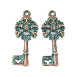 Key Подвески из сплава , Хэллоуин, красная медь и зеленая патина, ключ, 28.5x11.5x4 мм, отверстие : 1.6 мм