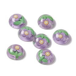Half Round Transparent Flower Resin Cabochons, Half Round, Lilac, Flower Pattern, 24.5x9.5mm