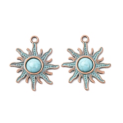 Солнце Сплав с синтетических бирюзовых подвесками, красная медь и зеленая патина, солнце, 27x23.5x4 мм, отверстие : 2.5 мм