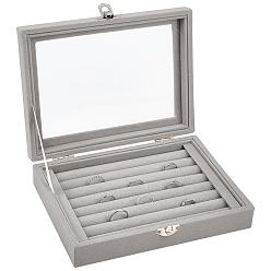 Dark Gray Velvet Jewelry Presentation Boxes, with Glass Window and Iron Findings, for Jewelry Organizer Storage Case, Rectangle, Dark Gray, 20.4x15.3x4.5cm